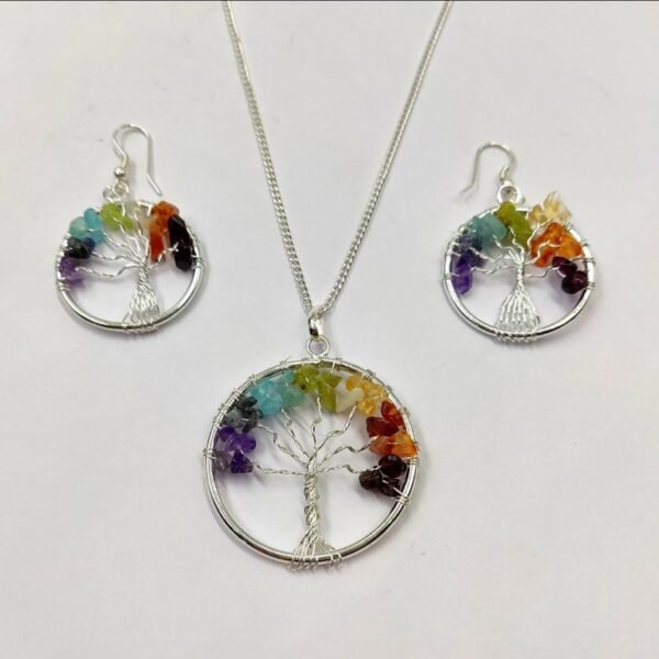 Seven chakra pendant + Earing set with chain
